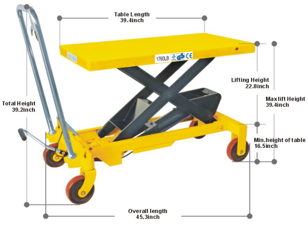 Nykelift Manual Single Scissor Lift Table 1760 lbs 39.4 Lifting Height