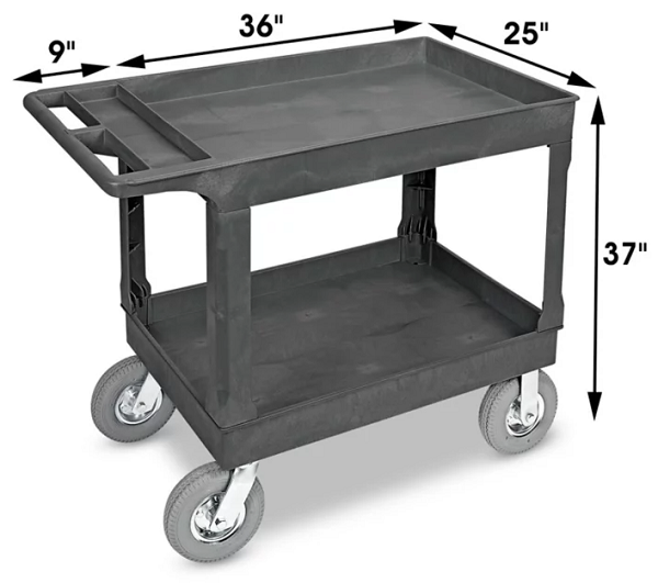 2 Shelf Utility Black Cart with Large Pneumatic Wheels