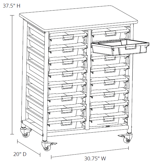 Luxor Mobile Bin Storage Double-Rack Unit with 16 MBS-DR-16S-CL