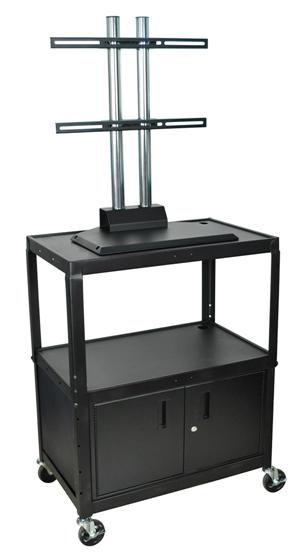 Large Steel Adjustable Height Cart & LCD Mount -With Cabinet