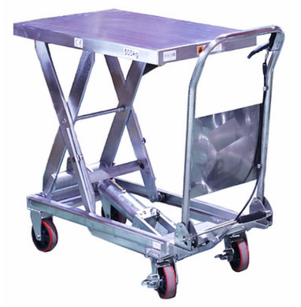 1100lb Capacity Stainless Steel Manual Scissor Lift Table - 35.4" Lift