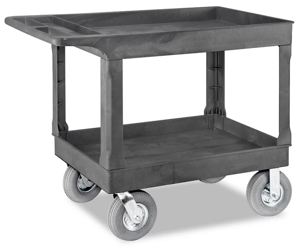 2 Shelf Service Cart with Pneumatic Wheels Black