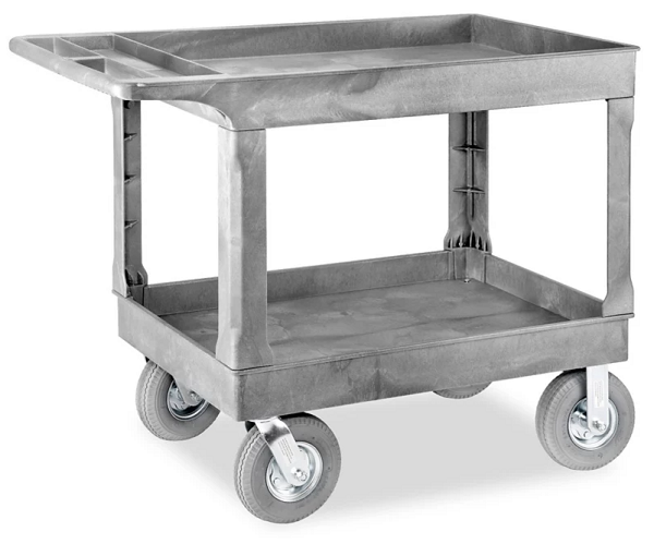 2 Shelf Service Cart with Pneumatic Wheels Grey