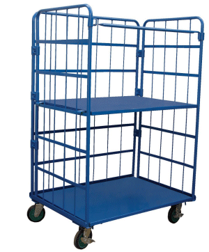 2 Shelf Enclosed Wire Cage Stock Cart