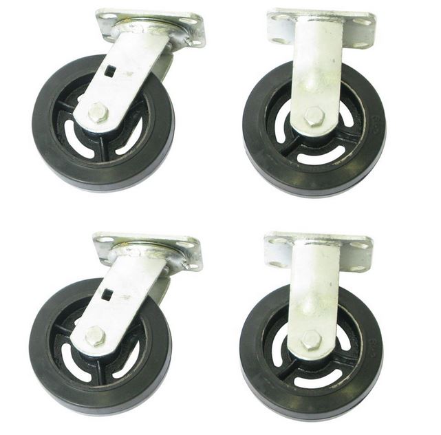 Set of 4 Solid Rubber Casters - 6" x 2"