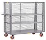 3 Mesh-Sided Steel Shelf Cart with Two Adjustable Shelves