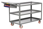 3 Steel Retaining Lip Shelf Cart with Storage Pocket