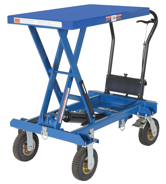 600lb Capacity Manual Scissor Lift Table with All-Terrain Wheels