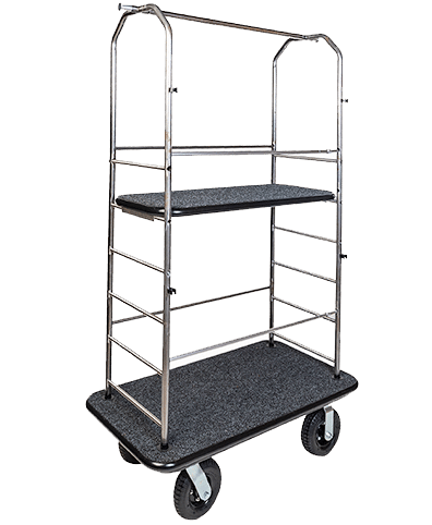 CSL Stainless Steel Bellman Cart with Gray Carpeted Deck and Shelf