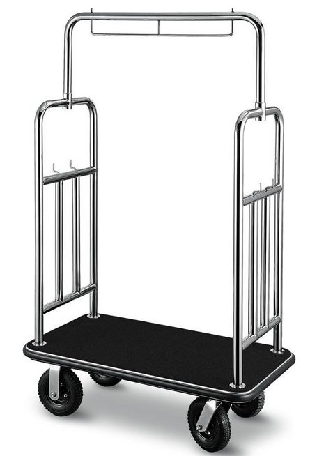 Stainless Steel Finish Bellman Cart with Black Carpet Base