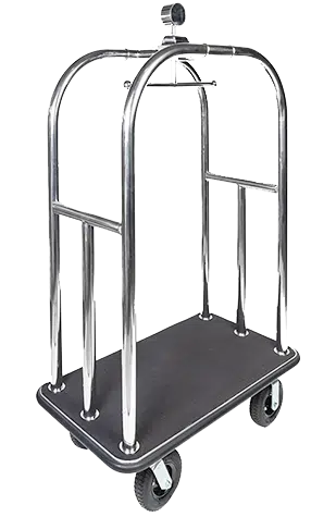 Deluxe Stainless Steel Finish Bellman Cart with Black Carpet