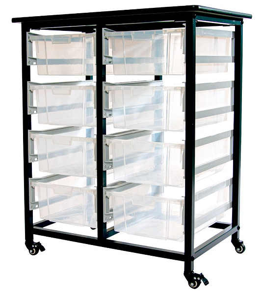 Double Row Mobile Bin Storage Cart with Large Clear Bins