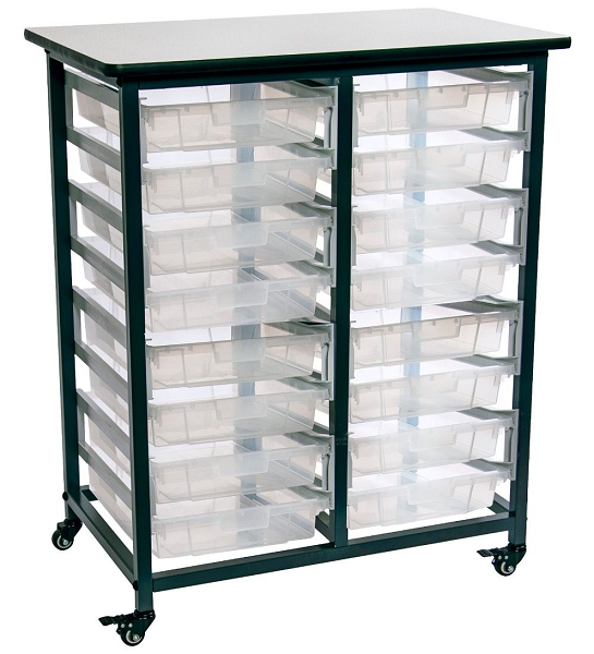 Double Row Mobile Bin Storage Cart with Small Clear Bins