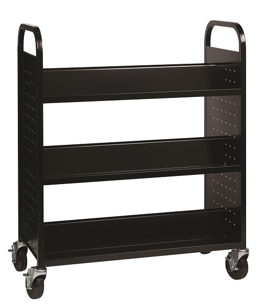 Double-Sided 3-Shelf Book Cart with Lockable Wheels