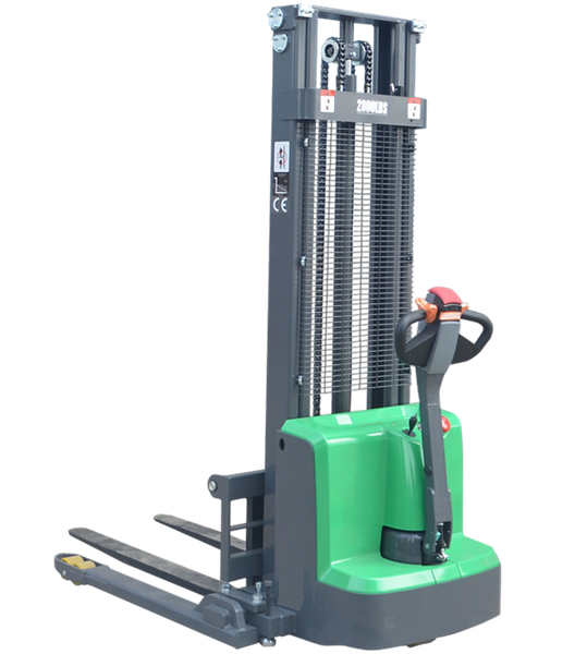 Electric Straddle Stacker With Side Shifting Forks and Lithium-Ion Battery 119" Lift 2800lb Capacity