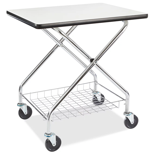 Folding Office Table Cart with Wire Basket - Multipurpose