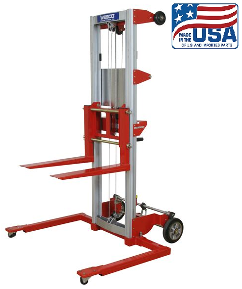 Hand Winch Fork Lift Truck with Adjustable Base and Invertible Forks - 142" Lift