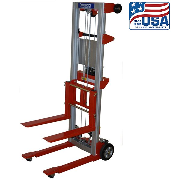 Hand Winch Fork Lift Truck with Fixed Base and Invertible Forks - 70" Lift