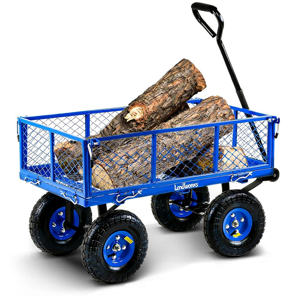 Landworks Heavy-Duty Utility Cart with All-Terrain Wheels and Removable Mesh Sides - 400lb Capacity