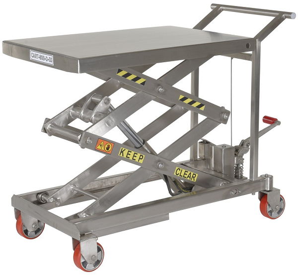 Manual Double Stainless Steel Scissor Lift Table Cart - 800lb Capacity