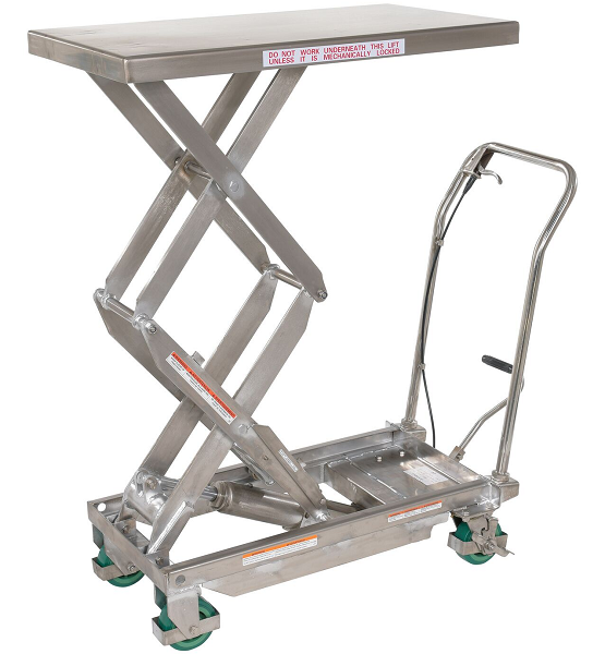 Manual Double Stainless Steel Scissor Lift Table Cart with Quick Lift - 600lb Capacity