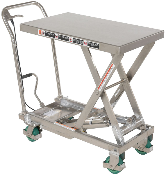Manual Single Premium Stainless Steel Scissor Lift Table Cart - 500lb Capacity