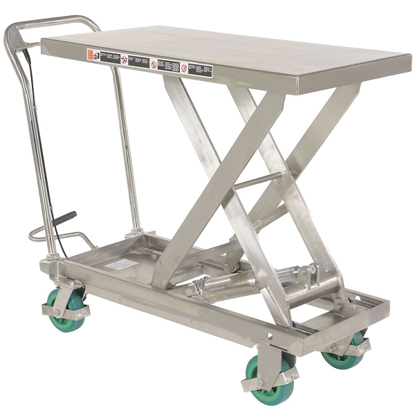 Manual Single Stainless Steel Scissor Lift Table Cart with Quick Lift - 1000lb Capacity
