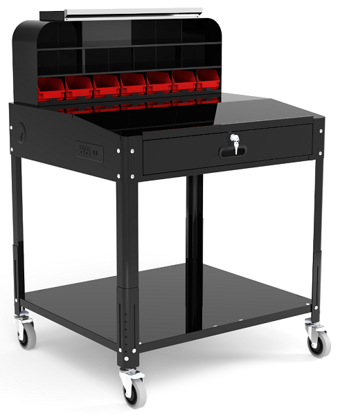 Mobile Storage Cart with Pigeonhole Bin Unit and Drawer