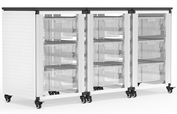 Mobile Triple Modular Storage Office Cart with Large Bins