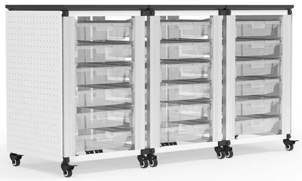 Mobile Triple Modular Storage Office Cart with Small Bins