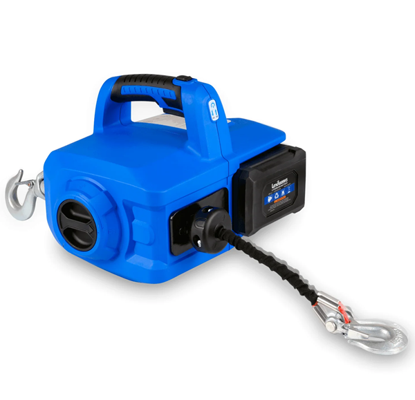 Portable Electric Winch Hoist Crane with Lithium-Battery and Polyethylene Cable - 1000lb Capacity