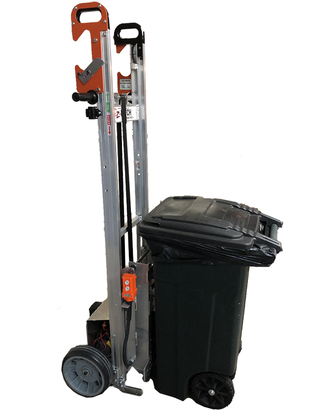 Powered Dump Dolly EZ-Latch Garbage Can Hand Truck Lift with Lithium Battery - 82" Tall