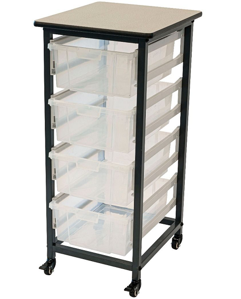 Single Row Mobile Bin Storage Cart with Large Clear Bins