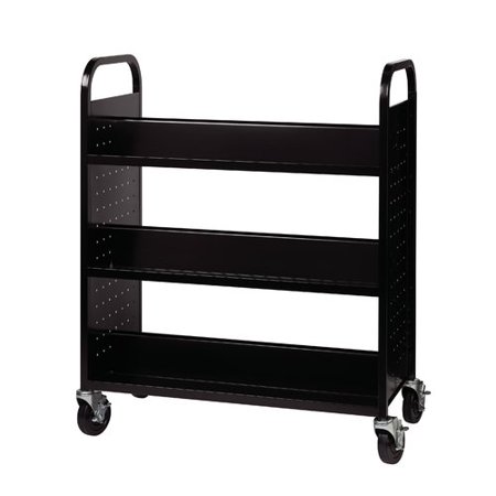 Single-Sided 3-Shelf Book Cart with Lockable Wheels