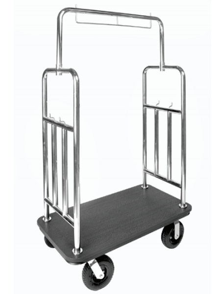 Stainless Steel Finish Bellman Cart with Black Plastic Deck