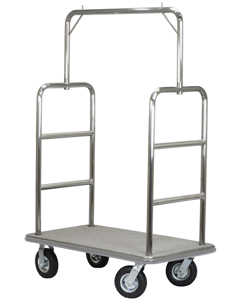 Stainless Steel Midtown Hotel Bellman Cart with Grey Deck