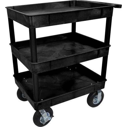 3 Shelf Service cart with Big 8" Pneumatic Wheels - Black