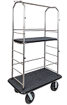 CSL Stainless Steel Bellman Cart with Gray Carpeted Deck and Shelf thumb