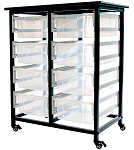 Double Row Mobile Bin Storage Cart with Large Clear Bins thumb