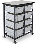 Double Row Mobile Bin Storage Cart with Large Gray Bins thumb