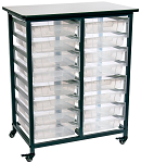 Double Row Mobile Bin Storage Cart with Small Clear Bins thumb