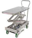 Electric Powered Double Stainless Steel Scissor Lift Cart - 1000lb Capacity thumb