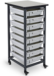 Single Row Mobile Bin Storage Cart with Small Gray Bins thumb